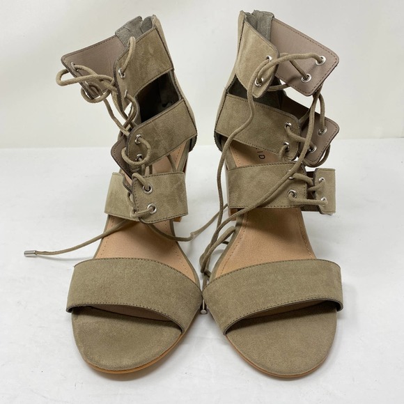 Torrid Sz 10W Taupe Cage Heeled Sandals Lace Up - Picture 5 of 8